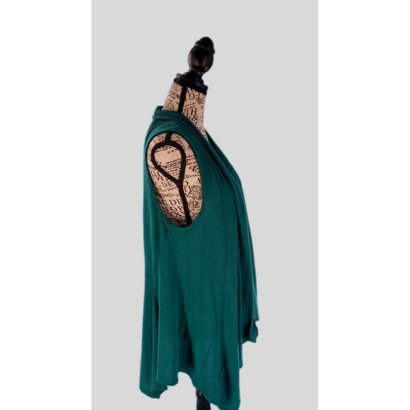 Womens Lightweight Cardigan Lg Dark Teal Peplum Hem Sleeveless Open Flowy - Picture 4 of 11